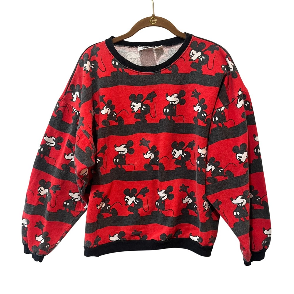 Mickey and Co J G Hook Sweatshirt Women's Large Red Black Mickey Mouse Graphic